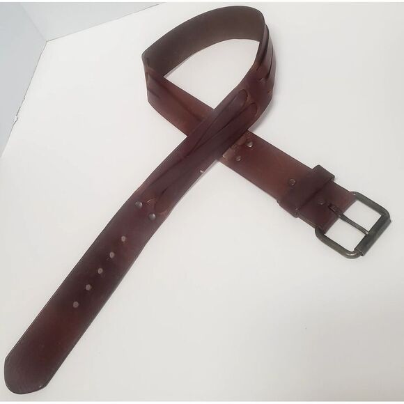 VTG Salvatori Belt 34 Men's Harness Cowhide 9437 Distress Brown Leather Woven - Picture 2 of 14
